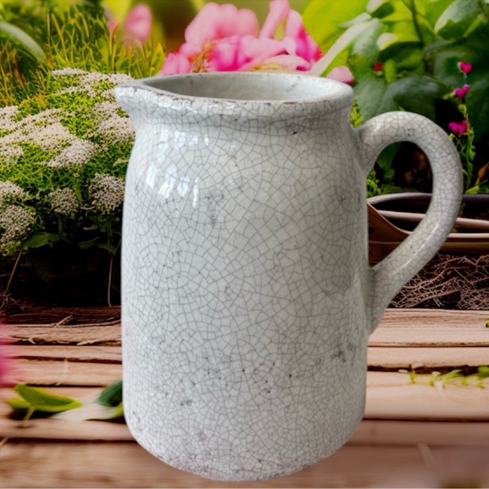 Vintage Pottery Handmade Pitcher Antique Milk Jug Crackle Glaze Retro Farmhouse - Picture 16 of 16